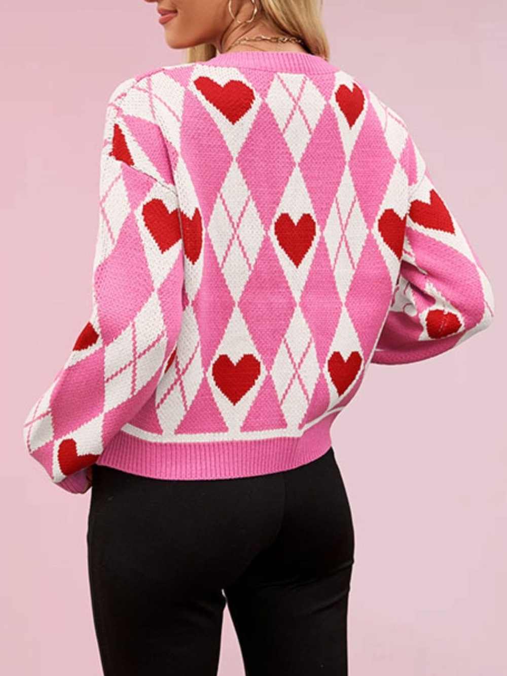 Heart Pattern Button-Up Cardigan - Picture 6 of 10